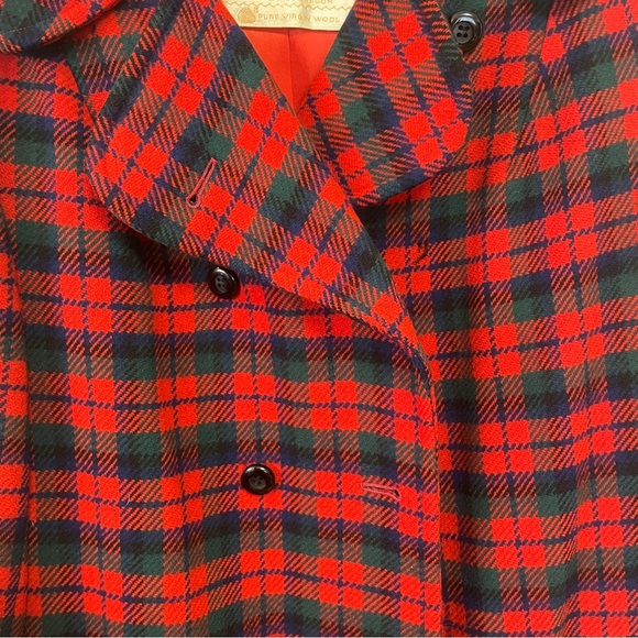 VINTAGE 100% Wool Red Tartan Plaid Pendleton Peacoat w/ Belt Sz M - Picture 6 of 14
